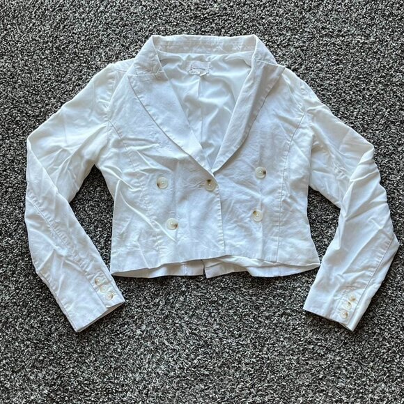 By Anthropologie White Button Up Crop Top Blazer, Womens XL Long Sleeve ButtonUp - Picture 1 of 8